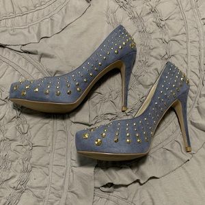 Colin Stuart blue and gold studded heel size 6.5.